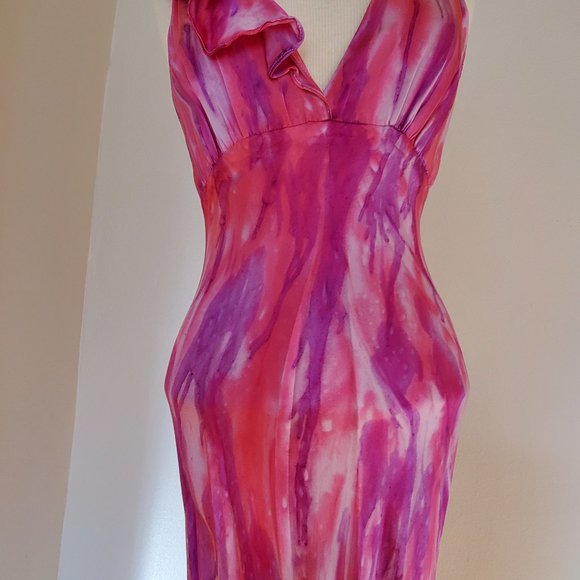 Hand Crafted Dresses & Skirts - Silk ruffle Short Dress 4 6 8 bridesmaid party tie dyed painted purple pink blue
